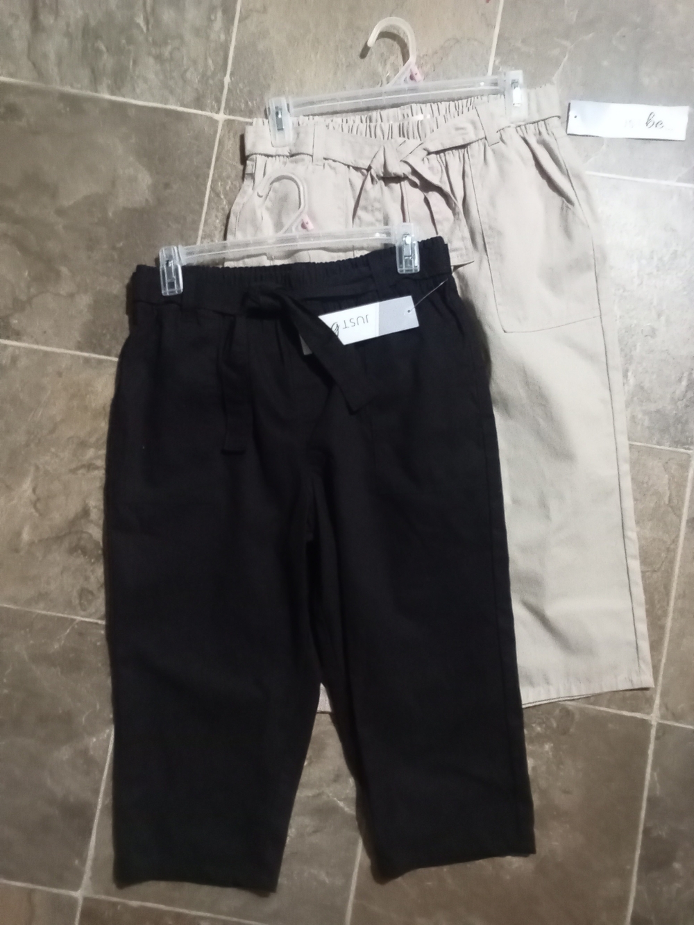 Ladies Elastic-Waist Pull-On Pants - Black and Beige